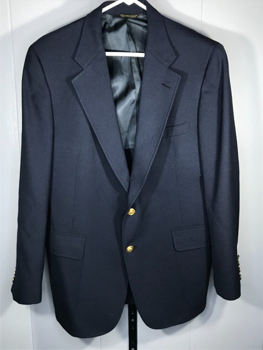 Vtg Wimbledon Raquet Club 44" Navy Hopsack Gold Button Blazer Sport Coat Jacket